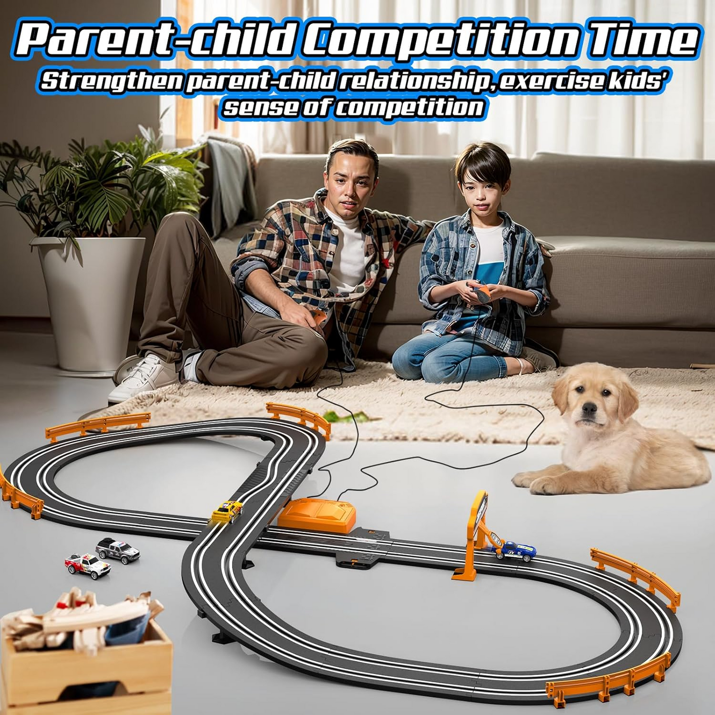 Car Race Track Sets for Boys, Race Car Track with 2 High-Speed Slot Cars, Battery or Electric Car Track, Dual Racing Game Lap Counter Track Sets, Toys Gifts for Boys Girls Ages 4 5 6 7 8-12