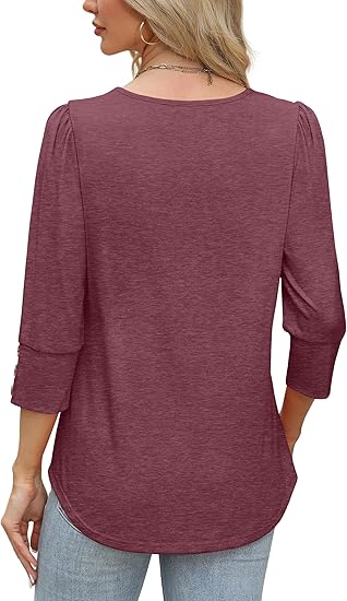 Length Sleeve Womens Tops with Button Cuffs Dressy Casual V Neck Summer Outfits Early Fall Fashion Spring Clothes