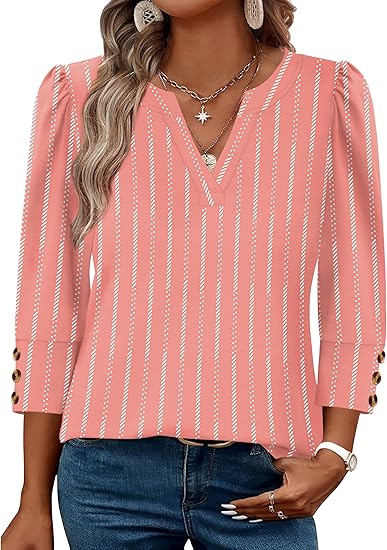 Length Sleeve Womens Tops with Button Cuffs Dressy Casual V Neck Summer Outfits Early Fall Fashion Spring Clothes