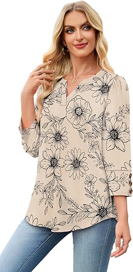 Length Sleeve Womens Tops with Button Cuffs Dressy Casual V Neck Summer Outfits Early Fall Fashion Spring Clothes