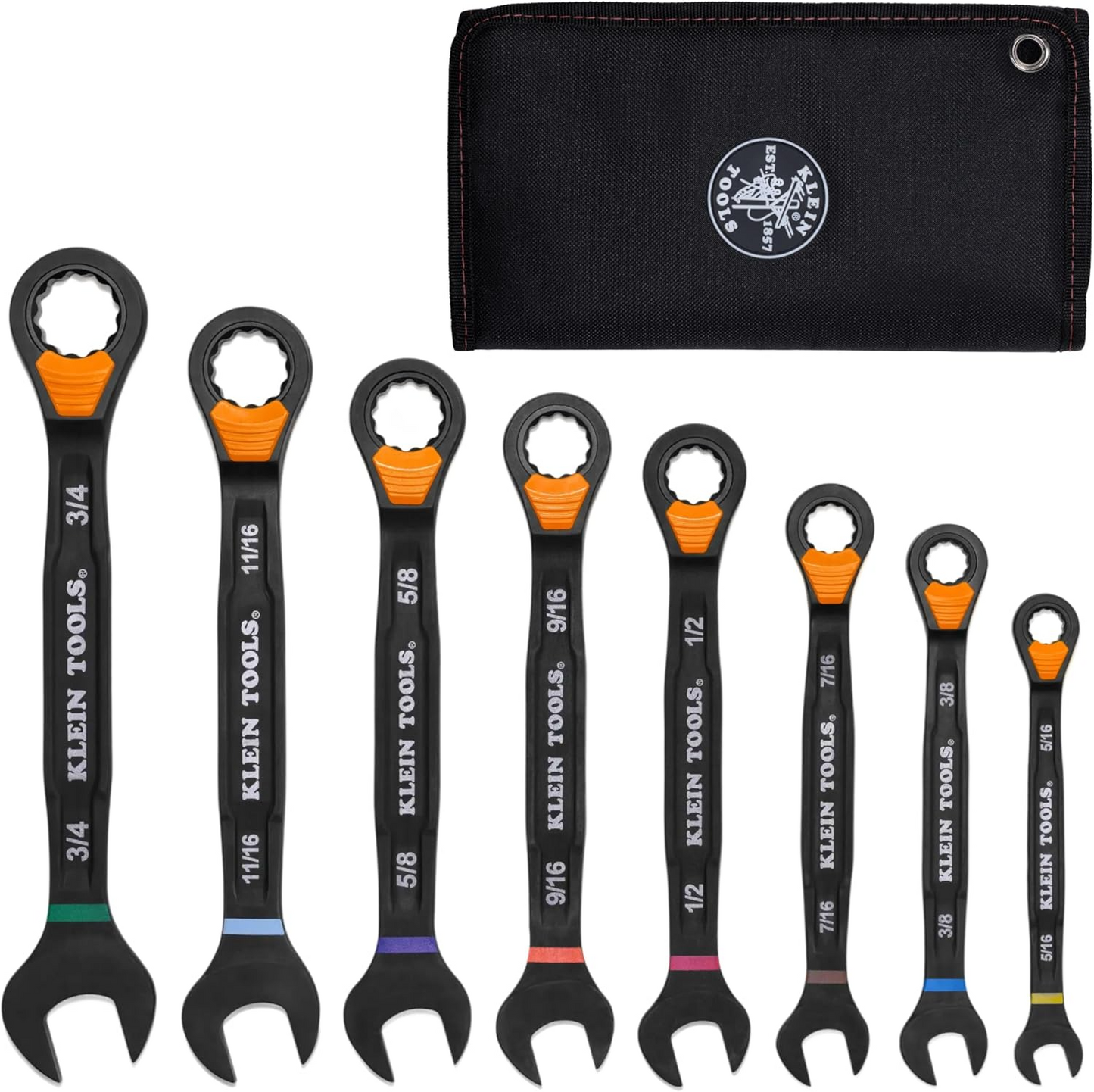 TOOLS 69408G Ratcheting Combination Wrench Set, SAE, 8-Piece, 5/16 to 3/4-Inch, Steel Alloy, Foam Pouch, 90-Tooth