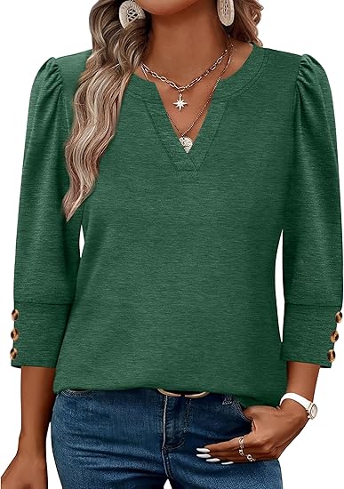 Length Sleeve Womens Tops with Button Cuffs Dressy Casual V Neck Summer Outfits Early Fall Fashion Spring Clothes