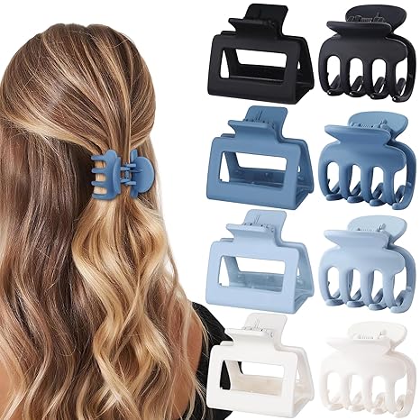 Medium Hair Clips Combination 2 Styles Small Claw Clips for Thin Hair 8 Pcs Matte Non-slip Rectangle Jaw Clips Square Hair Accessories for Women and Girls (Brown)