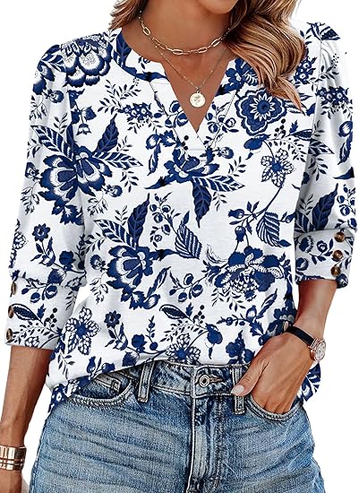 Length Sleeve Womens Tops with Button Cuffs Dressy Casual V Neck Summer Outfits Early Fall Fashion Spring Clothes