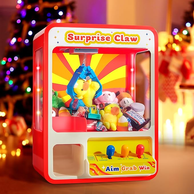 Claw Machine Arcade Toy with LED Light & Adjustable Sound, Rechargable Dispenser Toys Mini Vending Machine for Kids - Perfect Christmas & Birthday Big Gifts for Kids, Ages 3+