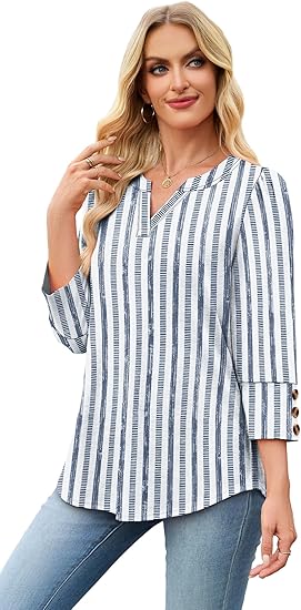 Length Sleeve Womens Tops with Button Cuffs Dressy Casual V Neck Summer Outfits Early Fall Fashion Spring Clothes