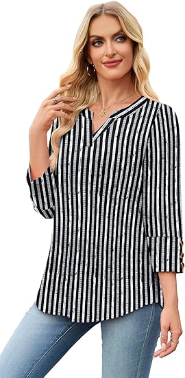 Length Sleeve Womens Tops with Button Cuffs Dressy Casual V Neck Summer Outfits Early Fall Fashion Spring Clothes