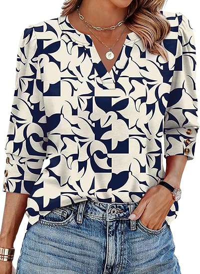 Length Sleeve Womens Tops with Button Cuffs Dressy Casual V Neck Summer Outfits Early Fall Fashion Spring Clothes
