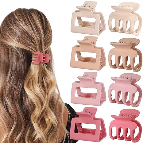Medium Hair Clips Combination 2 Styles Small Claw Clips for Thin Hair 8 Pcs Matte Non-slip Rectangle Jaw Clips Square Hair Accessories for Women and Girls (Brown)