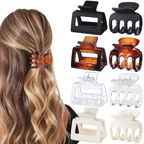 Medium Hair Clips Combination 2 Styles Small Claw Clips for Thin Hair 8 Pcs Matte Non-slip Rectangle Jaw Clips Square Hair Accessories for Women and Girls (Brown)
