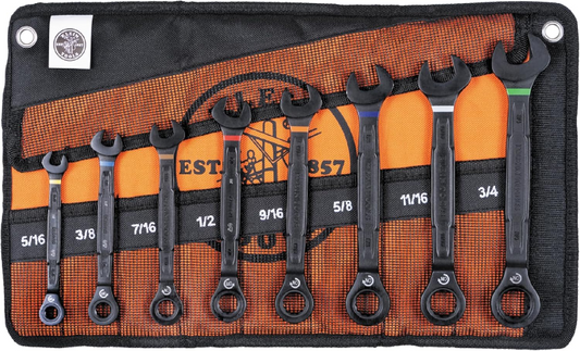 TOOLS 69408G Ratcheting Combination Wrench Set, SAE, 8-Piece, 5/16 to 3/4-Inch, Steel Alloy, Foam Pouch, 90-Tooth
