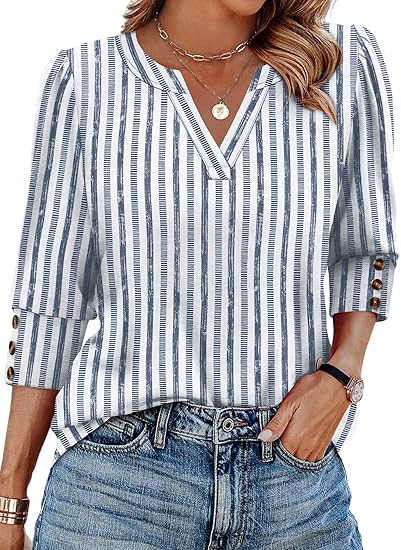 Length Sleeve Womens Tops with Button Cuffs Dressy Casual V Neck Summer Outfits Early Fall Fashion Spring Clothes