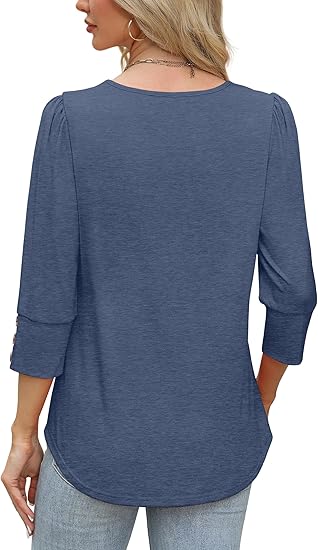 Length Sleeve Womens Tops with Button Cuffs Dressy Casual V Neck Summer Outfits Early Fall Fashion Spring Clothes