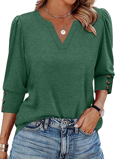 Length Sleeve Womens Tops with Button Cuffs Dressy Casual V Neck Summer Outfits Early Fall Fashion Spring Clothes