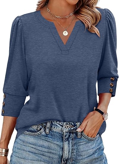 Length Sleeve Womens Tops with Button Cuffs Dressy Casual V Neck Summer Outfits Early Fall Fashion Spring Clothes