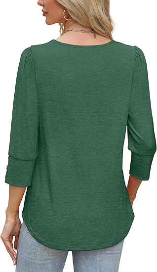 Length Sleeve Womens Tops with Button Cuffs Dressy Casual V Neck Summer Outfits Early Fall Fashion Spring Clothes