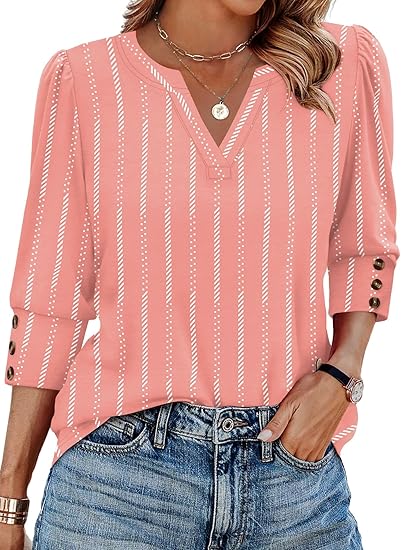 Length Sleeve Womens Tops with Button Cuffs Dressy Casual V Neck Summer Outfits Early Fall Fashion Spring Clothes