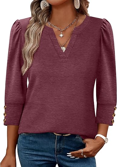 Length Sleeve Womens Tops with Button Cuffs Dressy Casual V Neck Summer Outfits Early Fall Fashion Spring Clothes