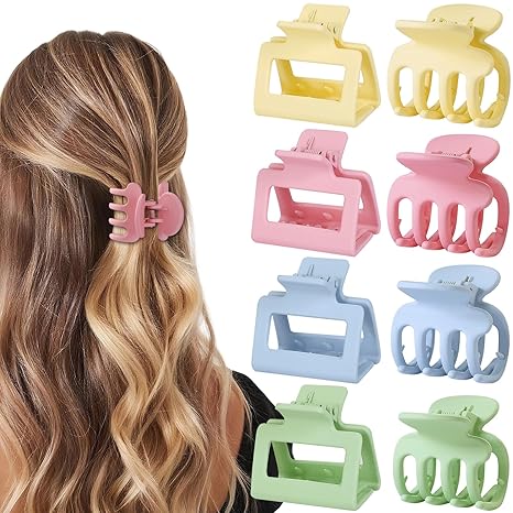 Medium Hair Clips Combination 2 Styles Small Claw Clips for Thin Hair 8 Pcs Matte Non-slip Rectangle Jaw Clips Square Hair Accessories for Women and Girls (Brown)