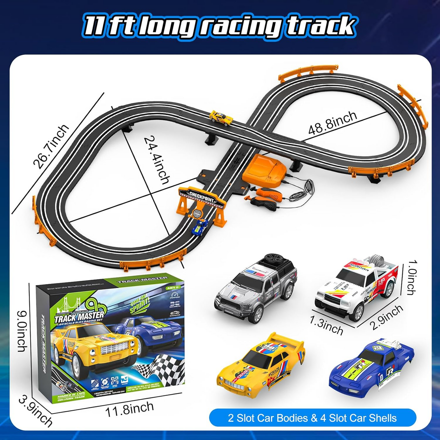 Car Race Track Sets for Boys, Race Car Track with 2 High-Speed Slot Cars, Battery or Electric Car Track, Dual Racing Game Lap Counter Track Sets, Toys Gifts for Boys Girls Ages 4 5 6 7 8-12