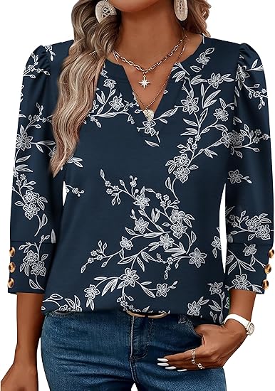 Length Sleeve Womens Tops with Button Cuffs Dressy Casual V Neck Summer Outfits Early Fall Fashion Spring Clothes