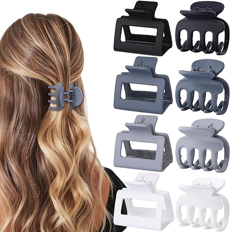 Medium Hair Clips Combination 2 Styles Small Claw Clips for Thin Hair 8 Pcs Matte Non-slip Rectangle Jaw Clips Square Hair Accessories for Women and Girls (Brown)