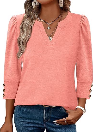 Length Sleeve Womens Tops with Button Cuffs Dressy Casual V Neck Summer Outfits Early Fall Fashion Spring Clothes