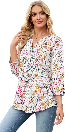 Length Sleeve Womens Tops with Button Cuffs Dressy Casual V Neck Summer Outfits Early Fall Fashion Spring Clothes