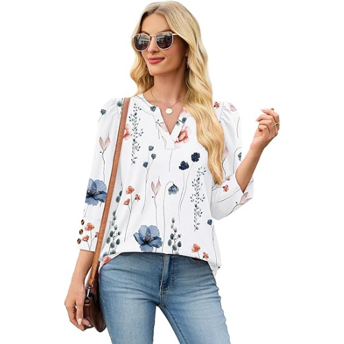 Length Sleeve Womens Tops with Button Cuffs Dressy Casual V Neck Summer Outfits Early Fall Fashion Spring Clothes
