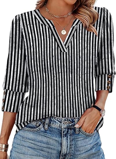 Length Sleeve Womens Tops with Button Cuffs Dressy Casual V Neck Summer Outfits Early Fall Fashion Spring Clothes