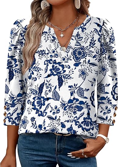 Length Sleeve Womens Tops with Button Cuffs Dressy Casual V Neck Summer Outfits Early Fall Fashion Spring Clothes