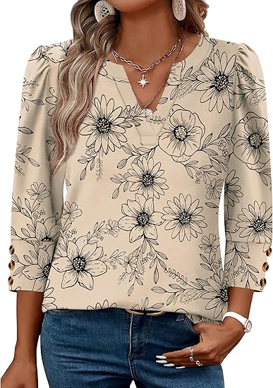 Length Sleeve Womens Tops with Button Cuffs Dressy Casual V Neck Summer Outfits Early Fall Fashion Spring Clothes