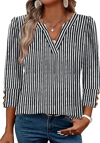Length Sleeve Womens Tops with Button Cuffs Dressy Casual V Neck Summer Outfits Early Fall Fashion Spring Clothes
