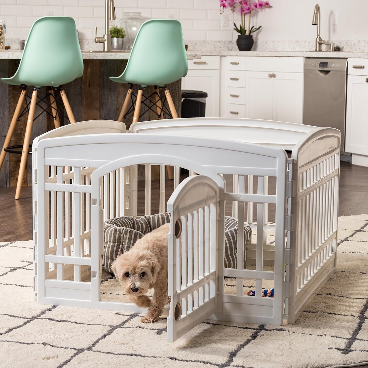 Puppy Play Pen Indoor Outdoor Plastic Foldable Portable Pet Fence for Small Medium Dogs