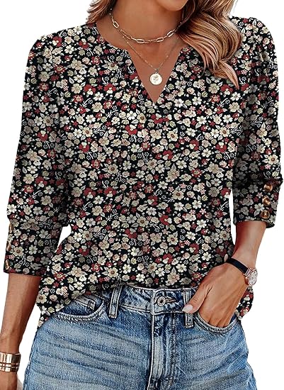 Length Sleeve Womens Tops with Button Cuffs Dressy Casual V Neck Summer Outfits Early Fall Fashion Spring Clothes