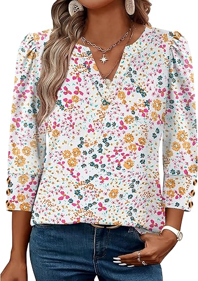 Length Sleeve Womens Tops with Button Cuffs Dressy Casual V Neck Summer Outfits Early Fall Fashion Spring Clothes