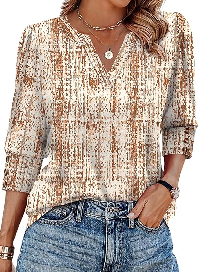 Length Sleeve Womens Tops with Button Cuffs Dressy Casual V Neck Summer Outfits Early Fall Fashion Spring Clothes