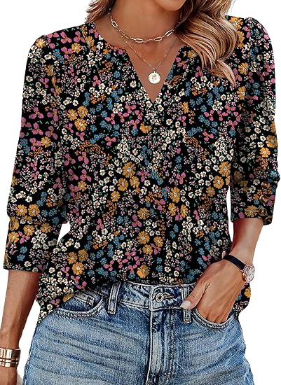 Length Sleeve Womens Tops with Button Cuffs Dressy Casual V Neck Summer Outfits Early Fall Fashion Spring Clothes