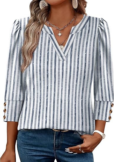 Length Sleeve Womens Tops with Button Cuffs Dressy Casual V Neck Summer Outfits Early Fall Fashion Spring Clothes