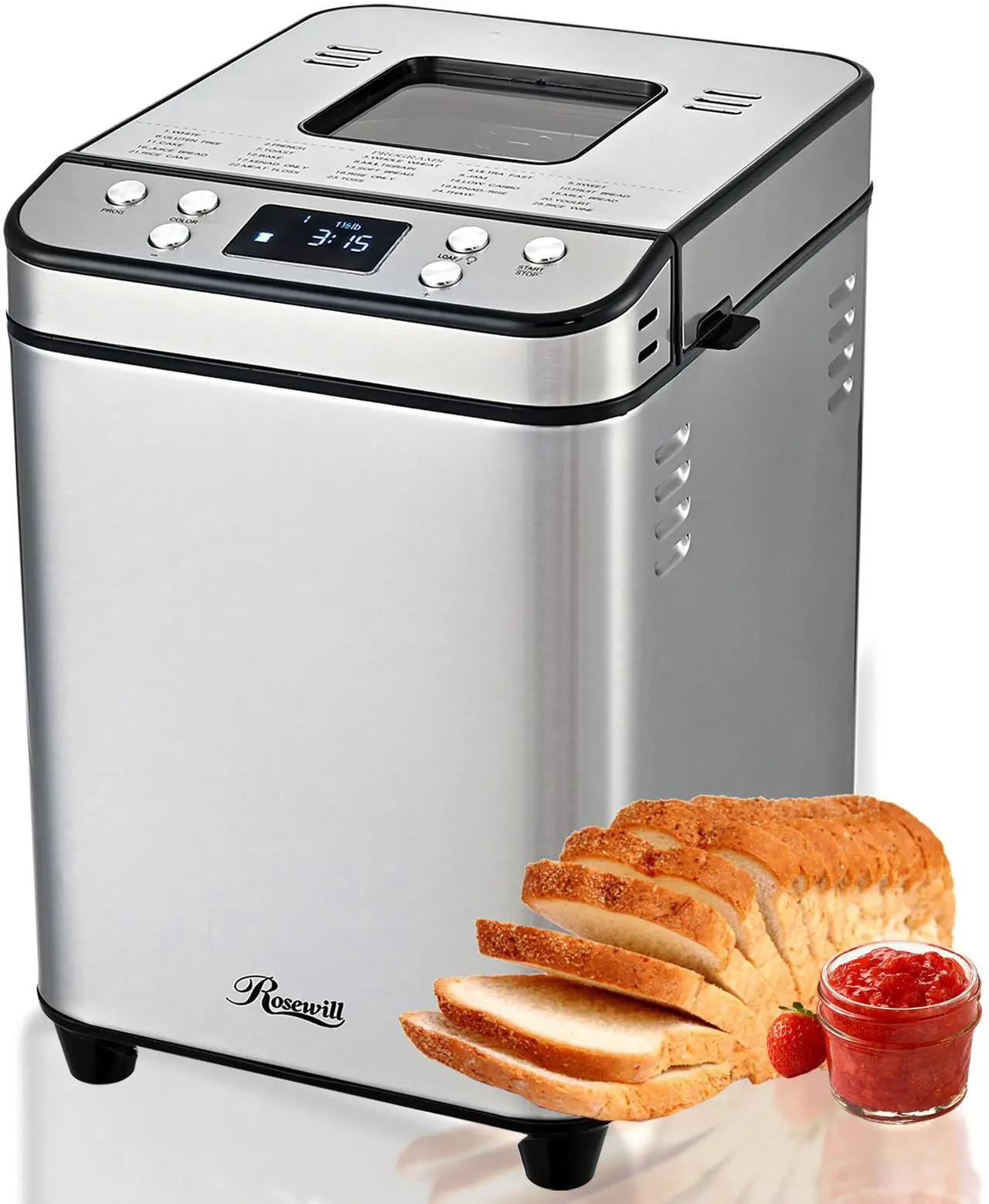 25-in-1 Automatic Bread Maker Machine with 3 Loaf Size up to 2LB, 700W High Power Dual Heater Bread Maker with BPA-free Nonstick Coating Pan, Max 15 Hours Delay Timer, Low Noise - Silver