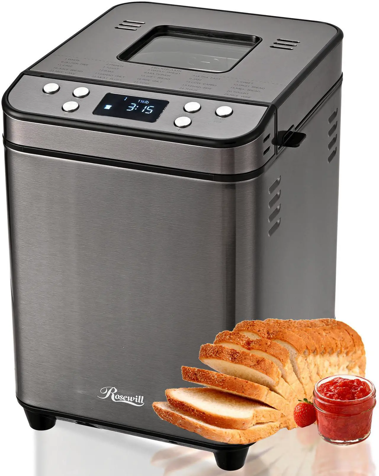 25-in-1 Automatic Bread Maker Machine with 3 Loaf Size up to 2LB, 700W High Power Dual Heater Bread Maker with BPA-free Nonstick Coating Pan, Max 15 Hours Delay Timer, Low Noise - Silver