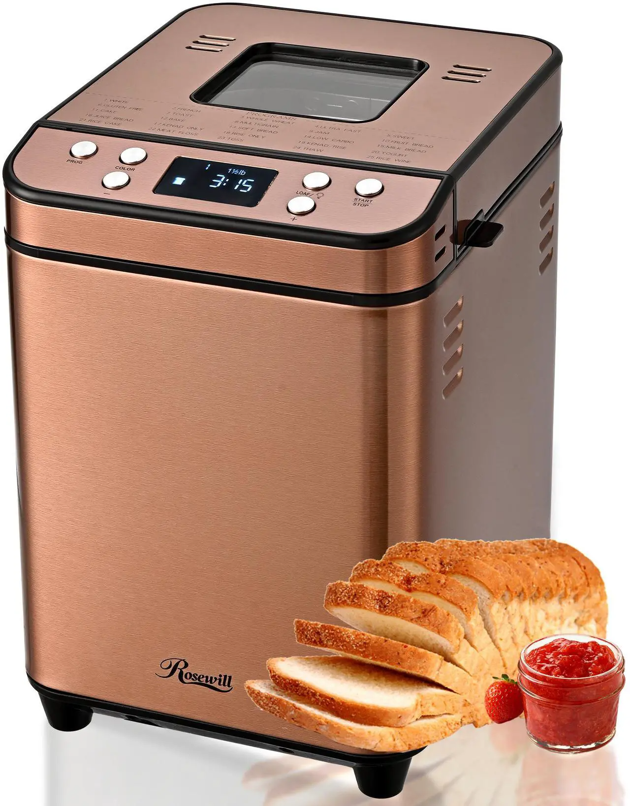 25-in-1 Automatic Bread Maker Machine with 3 Loaf Size up to 2LB, 700W High Power Dual Heater Bread Maker with BPA-free Nonstick Coating Pan, Max 15 Hours Delay Timer, Low Noise - Silver