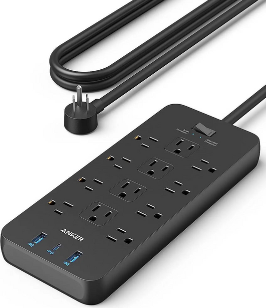 Strip Surge Protector (2100J), 12 Outlets with 2 USB A and 1 USB C Port for Multiple Devices, 5ft Extension Cord, 20W Power Delivery Charging for Home, Office, Dorm Essential, TUV Listed