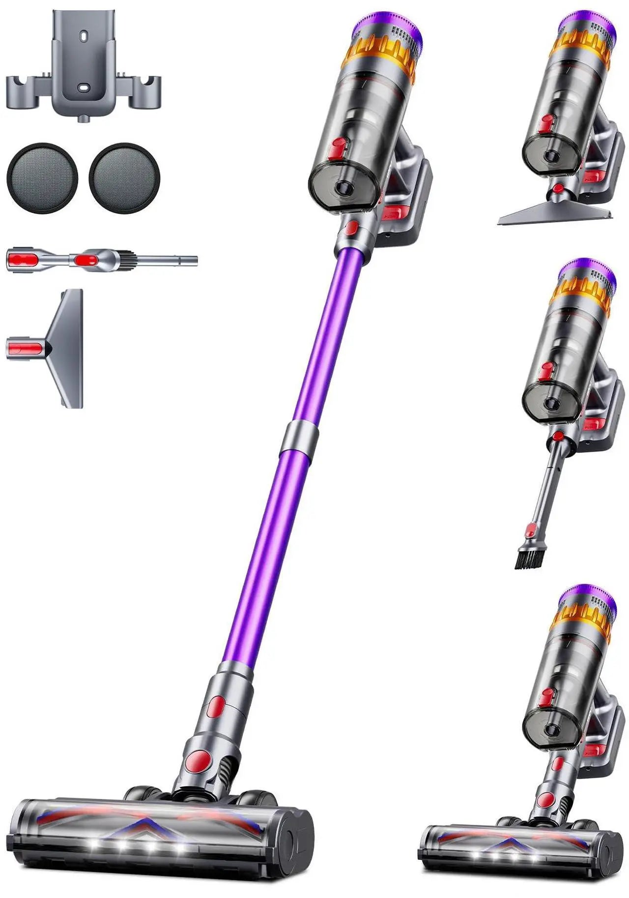 Cordless Vacuum Cleaner, 600W 50Kpa 70 Mins Vacuum Cleaners for Home, Self-Standing Stick Vacuum with Touch Screen, Wall Dock, Anti-Tangle Rechargeable Vacuum for Pet Hair Carpet Hardwood Floor