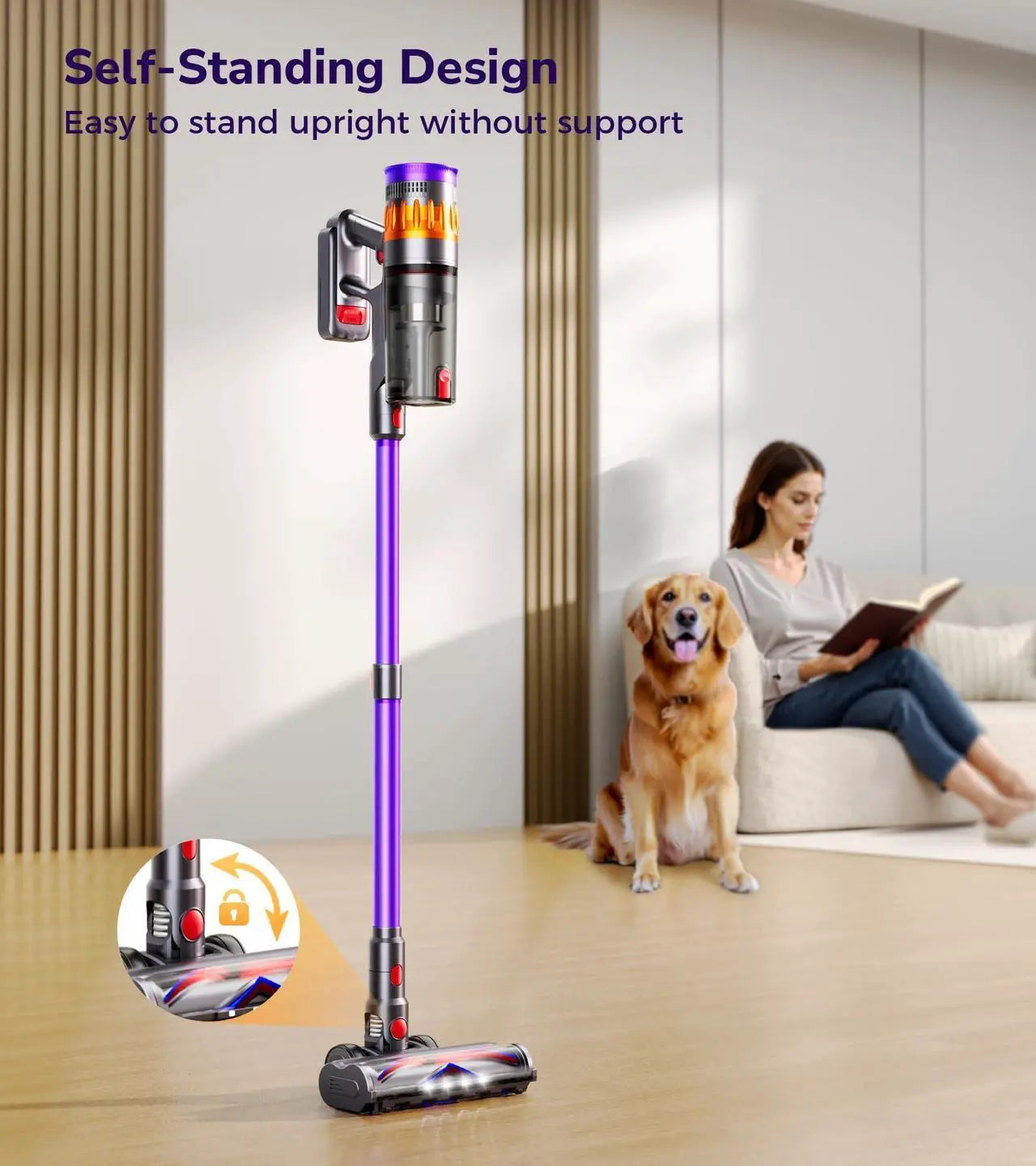 Cordless Vacuum Cleaner, 600W 50Kpa 70 Mins Vacuum Cleaners for Home, Self-Standing Stick Vacuum with Touch Screen, Wall Dock, Anti-Tangle Rechargeable Vacuum for Pet Hair Carpet Hardwood Floor