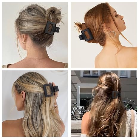 Medium Hair Clips Combination 2 Styles Small Claw Clips for Thin Hair 8 Pcs Matte Non-slip Rectangle Jaw Clips Square Hair Accessories for Women and Girls (Brown)