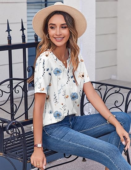 Womens Summer Tops Casual Short Sleeve V Neck Shirts Business Dressy Work Blouses