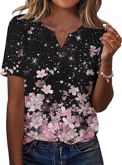 Womens Summer Tops Casual Short Sleeve V Neck Shirts Business Dressy Work Blouses