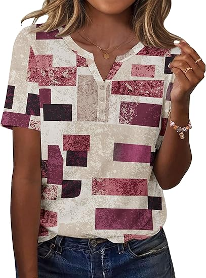 Womens Summer Tops Casual Short Sleeve V Neck Shirts Business Dressy Work Blouses