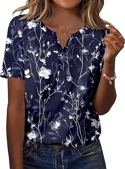 Womens Summer Tops Casual Short Sleeve V Neck Shirts Business Dressy Work Blouses